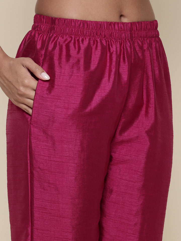 Magenta Silk embroidered three piece suit set