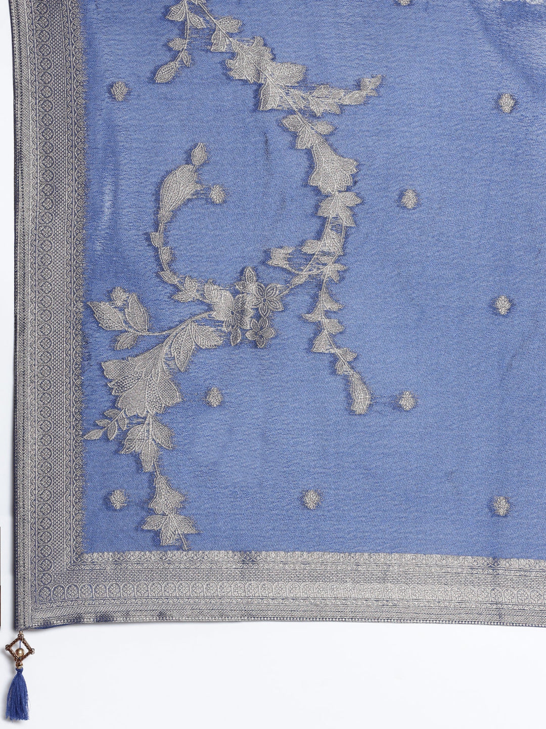 Neerus Blue Silk Hand Embroidered Suit Set - detail view 4
