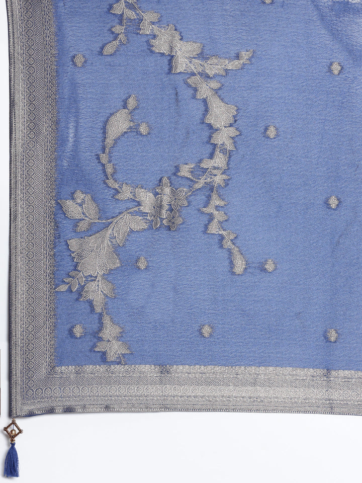 Neerus Blue Silk Hand Embroidered Suit Set - detail view 4