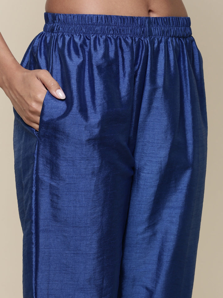 Midnight Blue Silk Hand embroidered three piece suit set