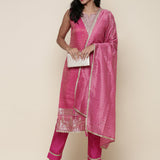 Pink Tissue Suit Embroidered three piece set