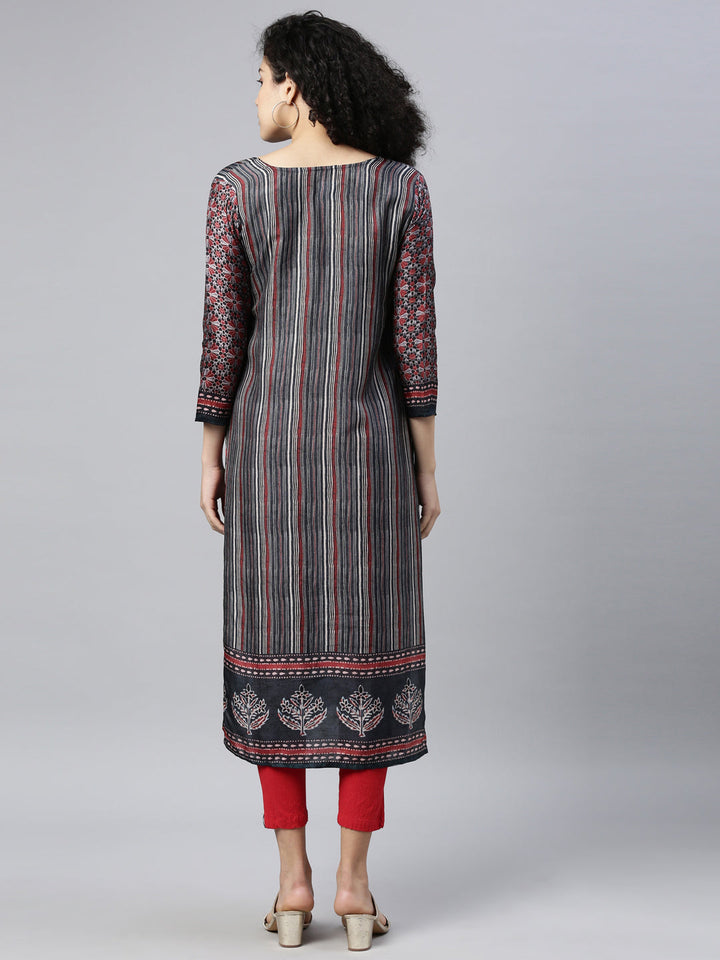 Neerus Grey silk embroidered kurta - back view