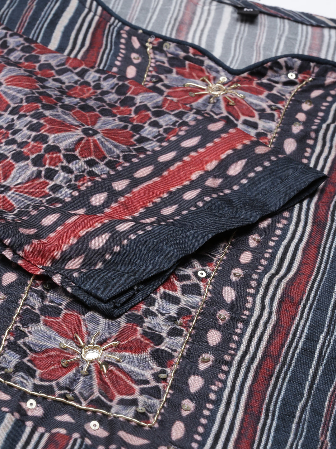 Neerus Grey silk embroidered kurta - detail view 4