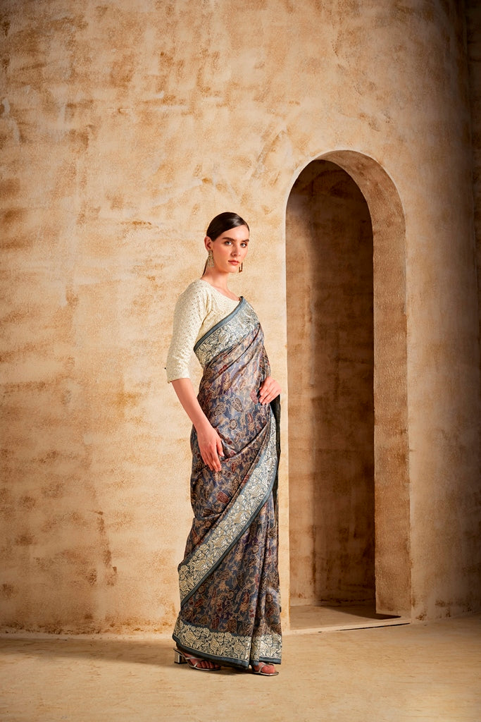Neerus Printed silk saree - back view