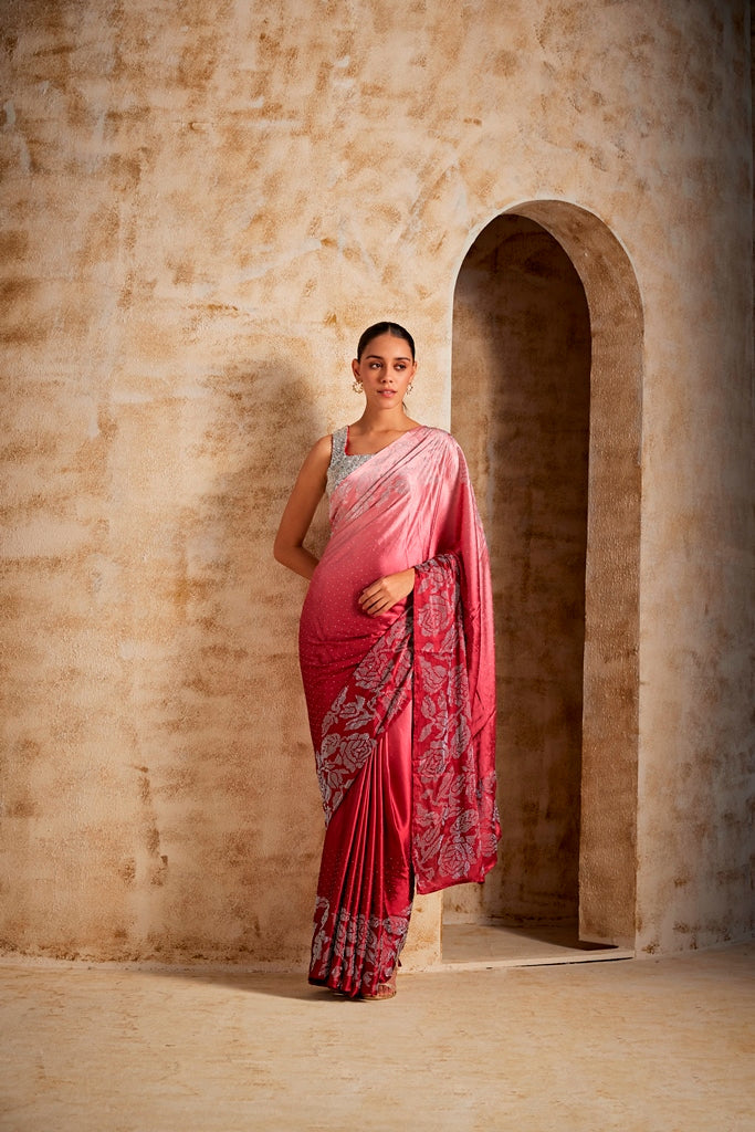Neerus Maroon Satin Saree - front view