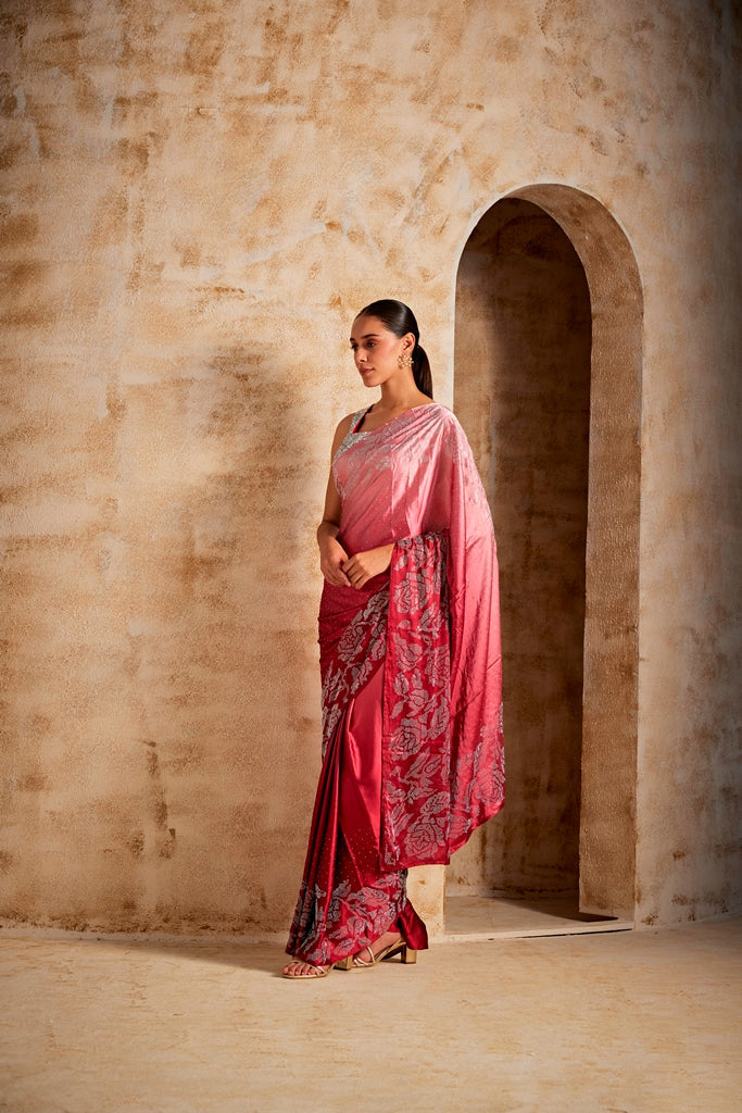 Neerus Maroon Satin Saree - side view