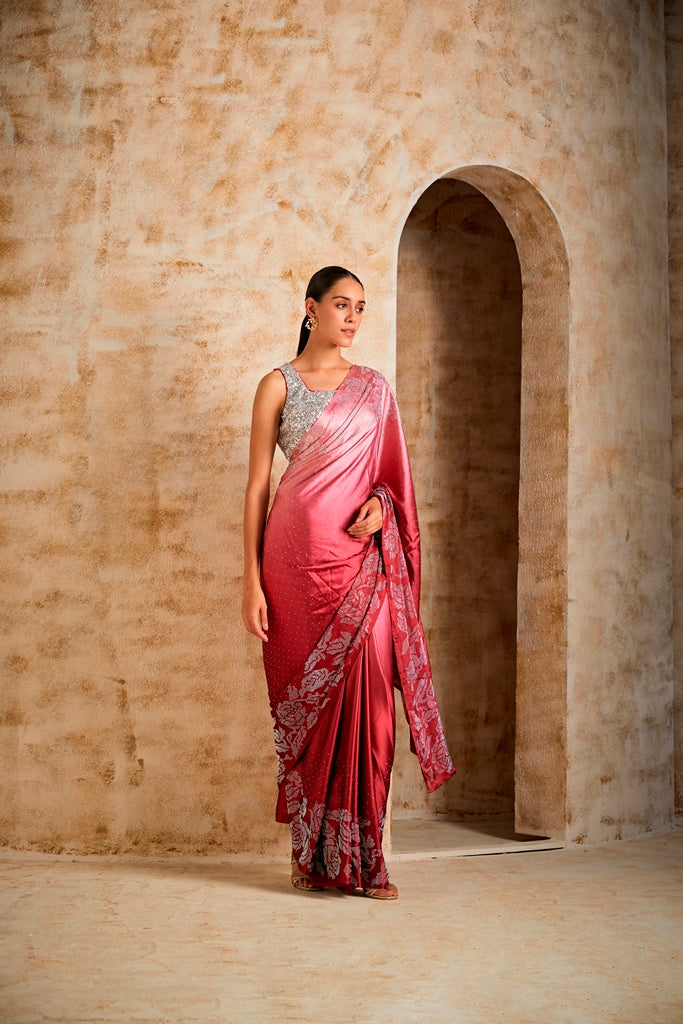 Neerus Maroon Satin Saree - detail view 1