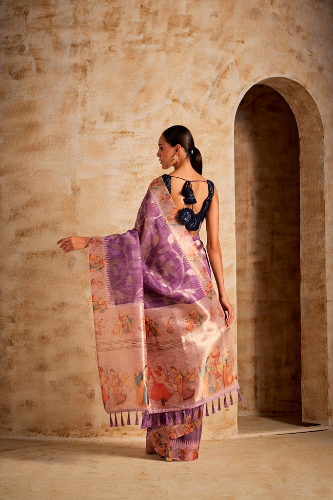 Neerus Purple Banarasi woven saree - detail view 1