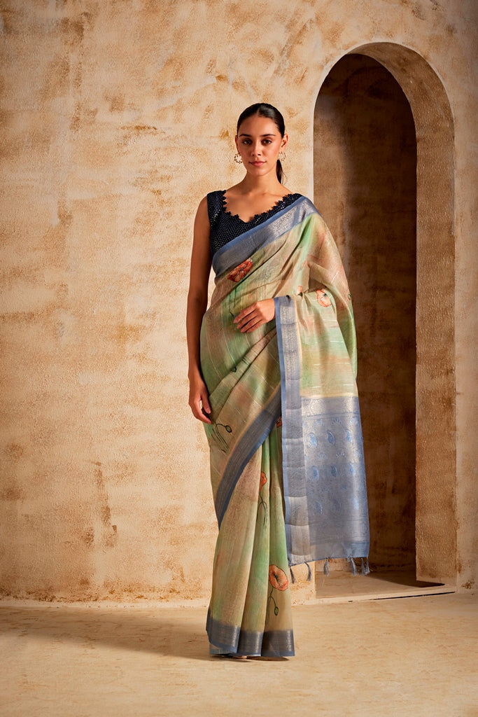 Neerus Printed silk saree - front view