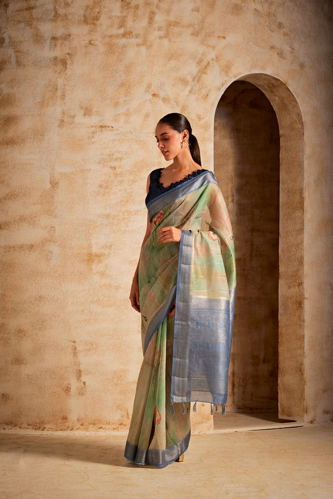 Neerus Printed silk saree - back view