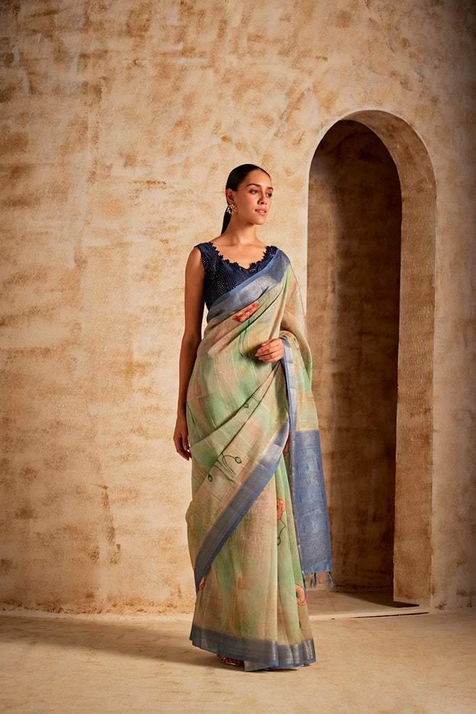 Neerus Printed silk saree - side view