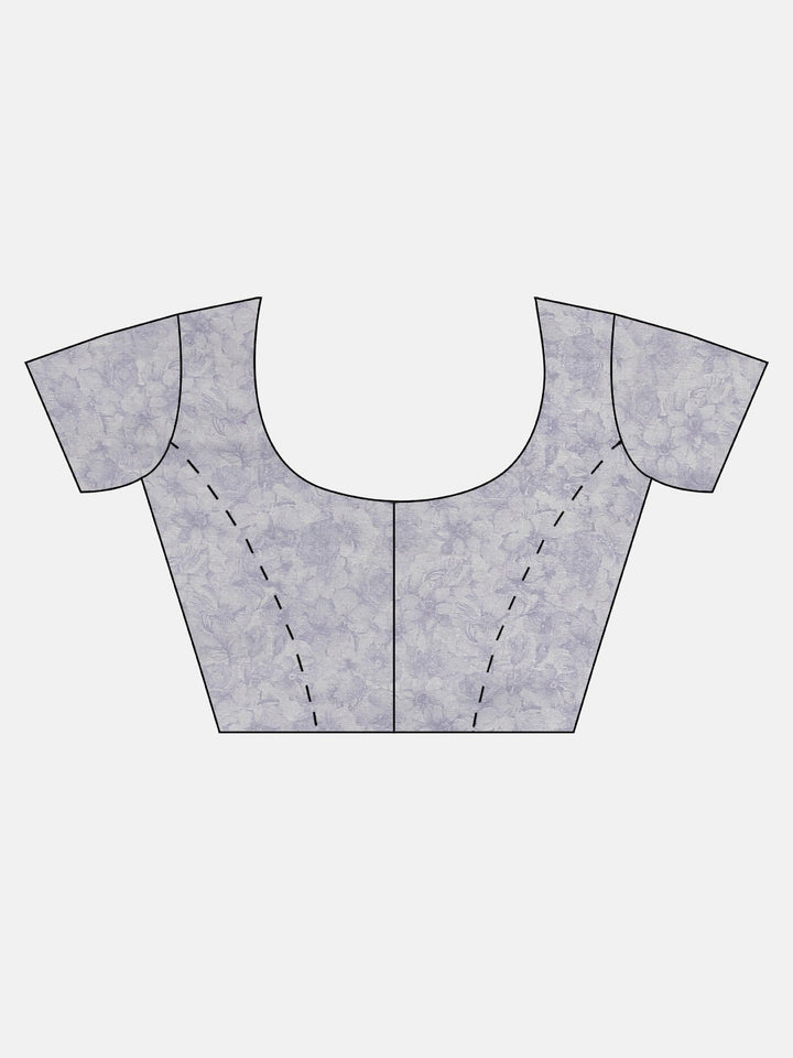 Neerus Grey printed saree with blouse piece - detail view 2