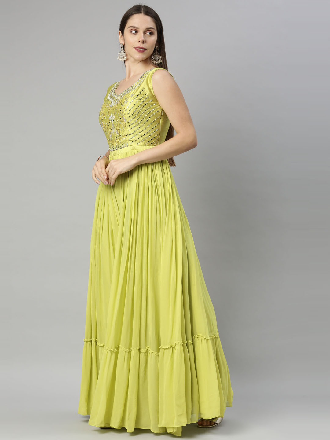 Neerus Green Georgette Embroidered Anarkali Suit Set - detail view 1