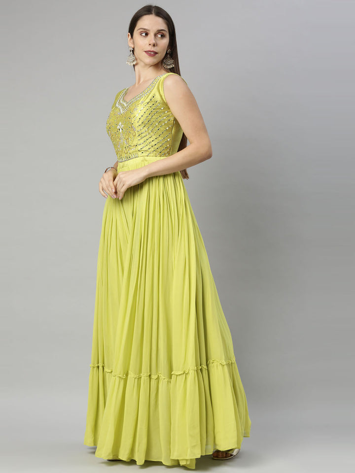 Neerus Green Georgette Embroidered Anarkali Suit Set - detail view 1