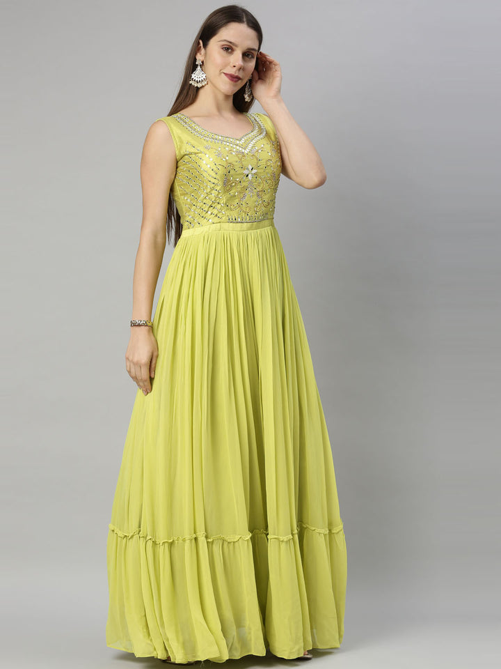 Neerus Green Georgette Embroidered Anarkali Suit Set - detail view 2
