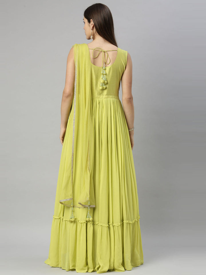 Neerus Green Georgette Embroidered Anarkali Suit Set - detail view 3