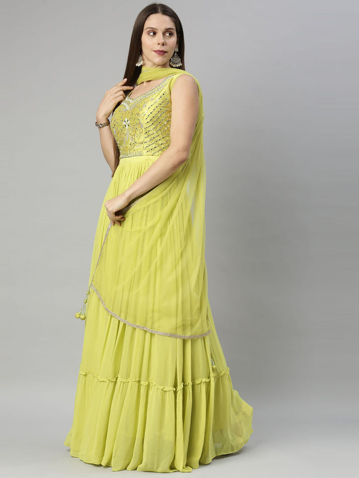Neerus Green Georgette Embroidered Anarkali Suit Set - detail view 4
