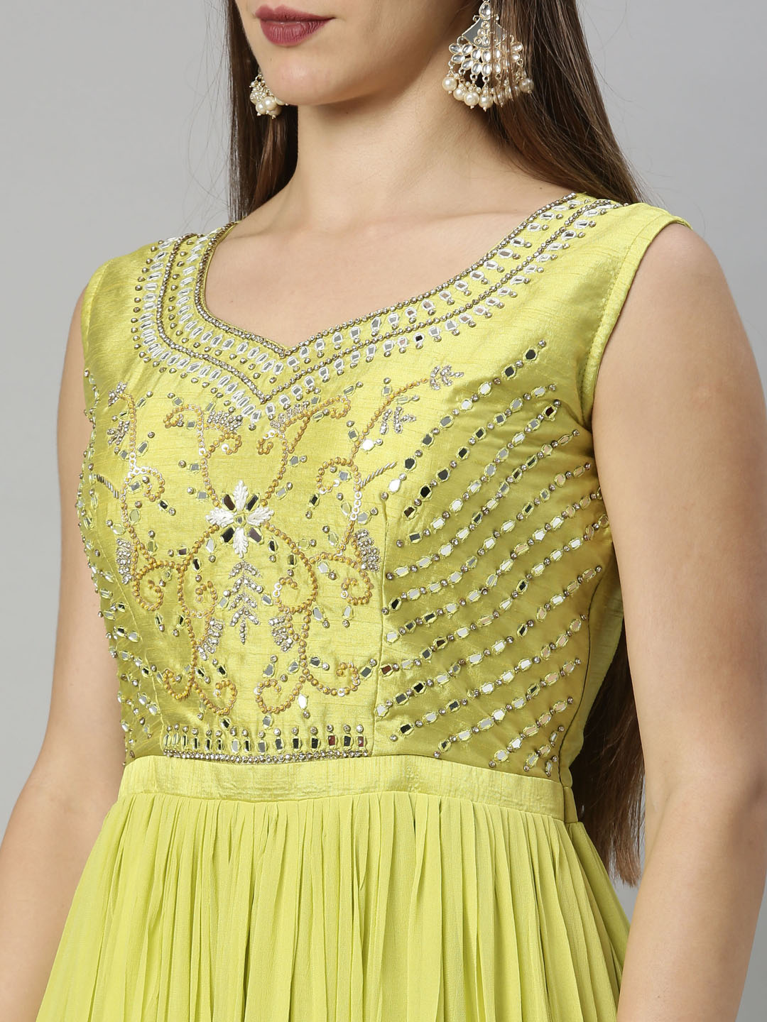 Neerus Green Georgette Embroidered Anarkali Suit Set - detail view 7