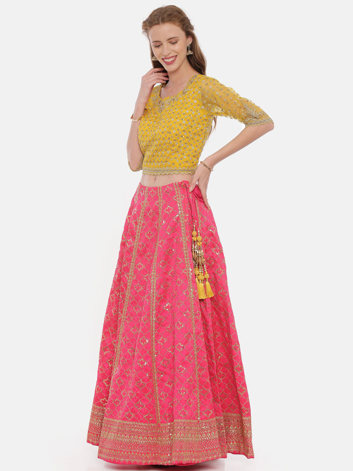 Neerus Yellow raw silk embellished lehenga ghagra set - detail view 1