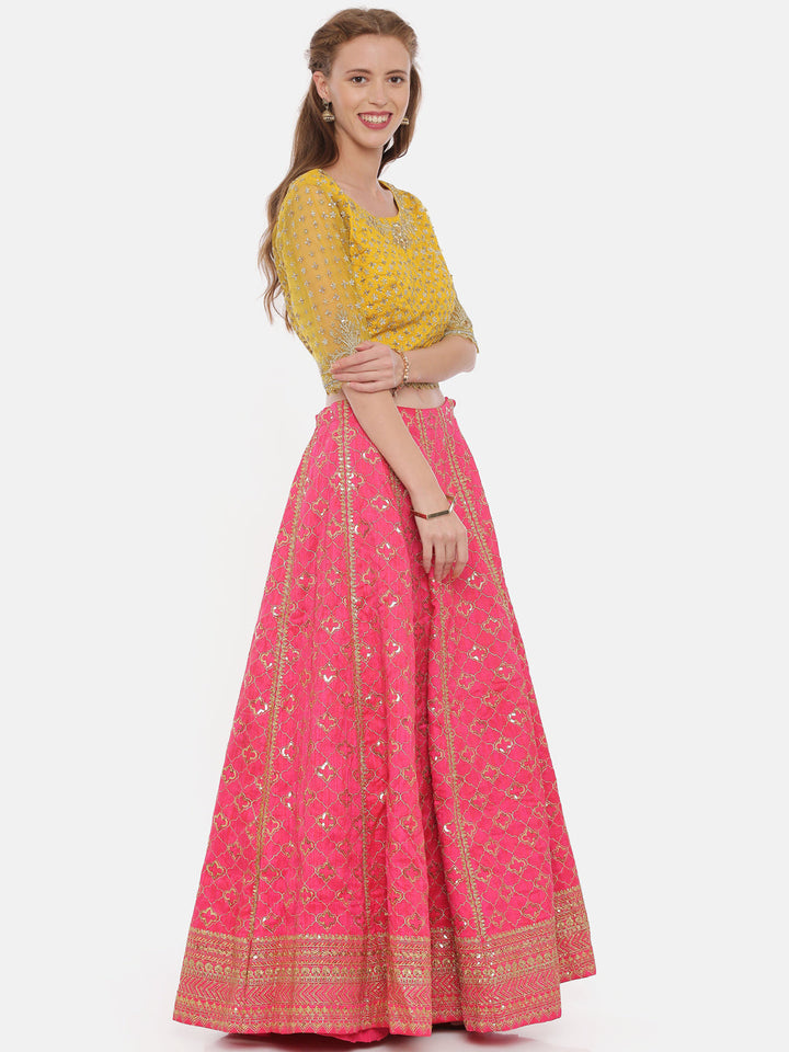 Neerus Yellow raw silk embellished lehenga ghagra set - detail view 2