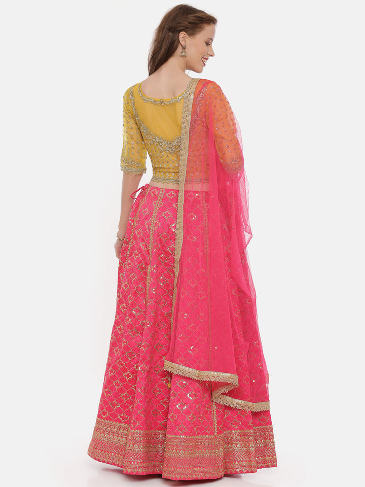 Neerus Yellow raw silk embellished lehenga ghagra set - detail view 3