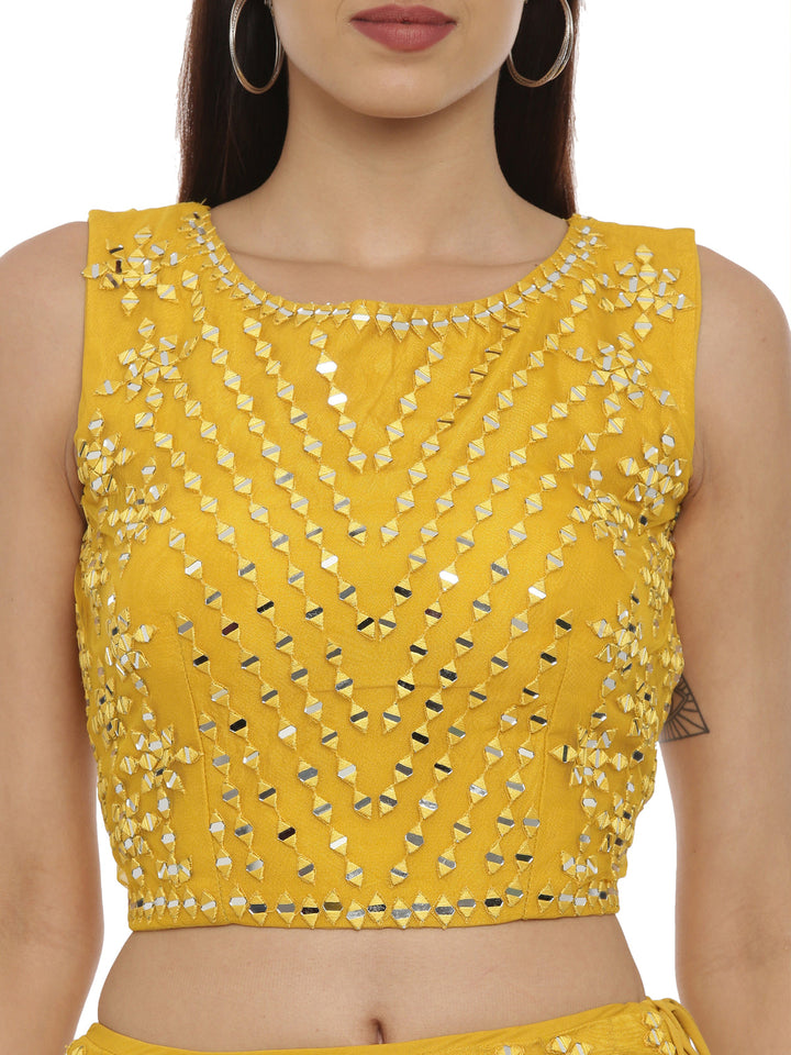 Neerus Yellow net embellished lehenga set - side view