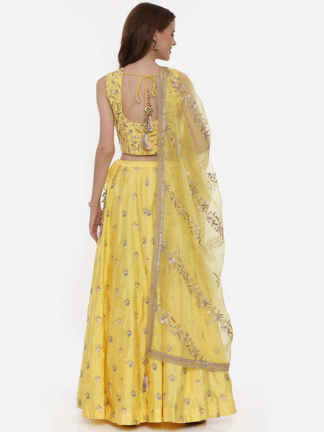 Neerus Yellow silk embellished lehenga set - detail view 3
