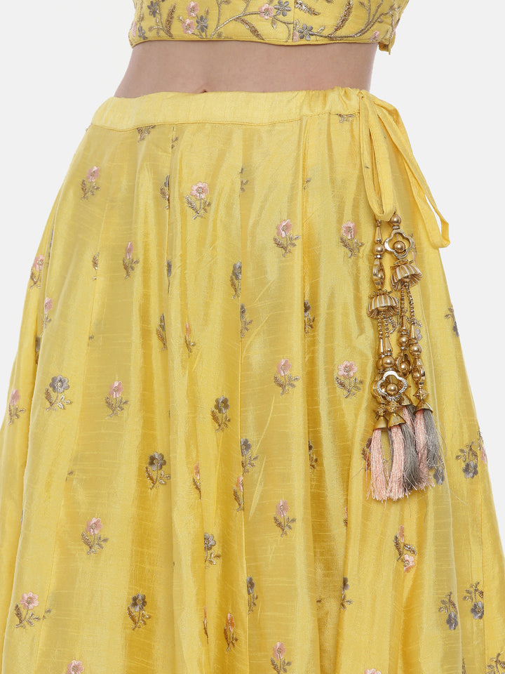 Neerus Yellow silk embellished lehenga set - detail view 4