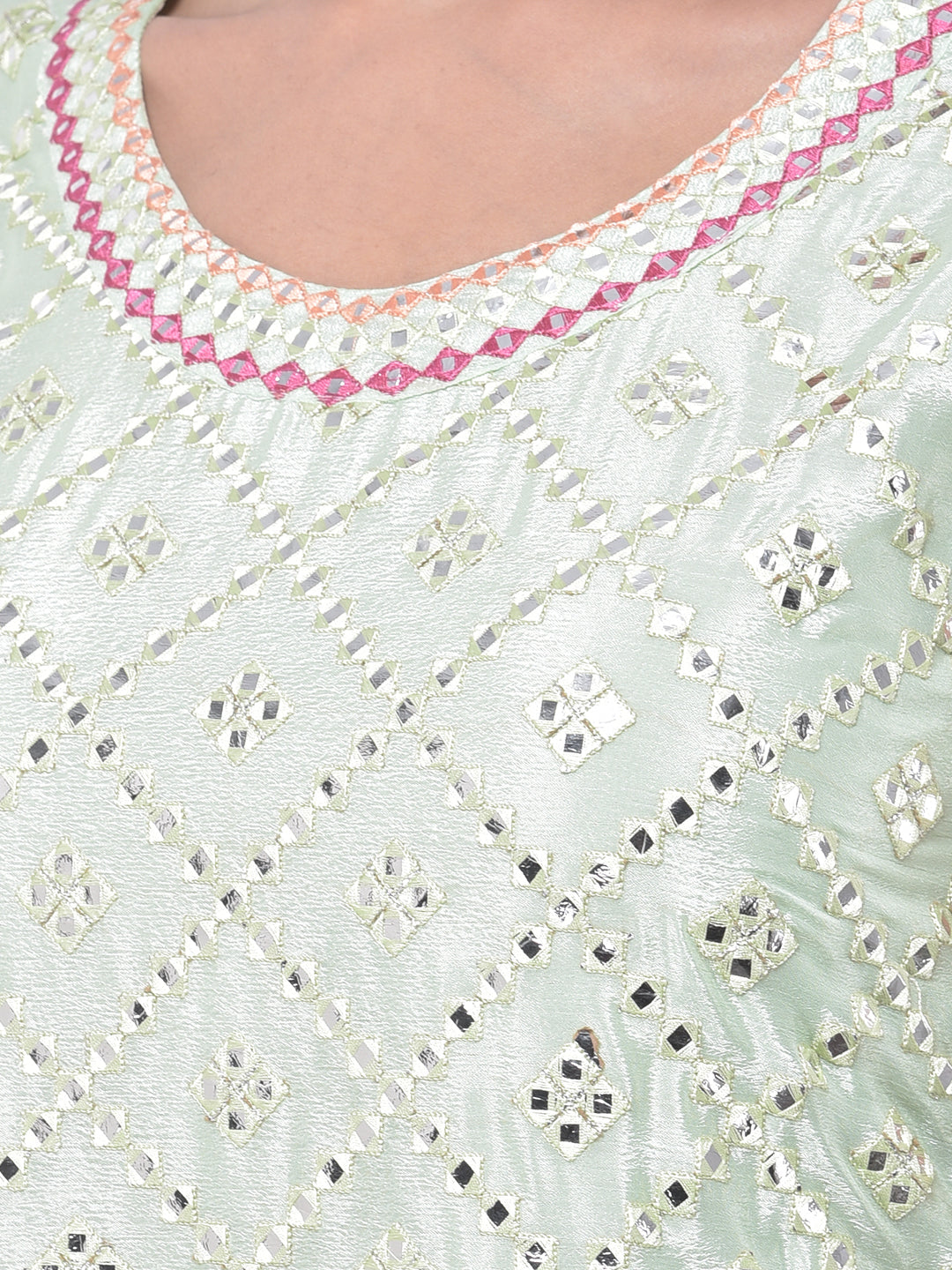 Neerus Green Embellished Sharara Set Kurta with Dupatta - detail view 2
