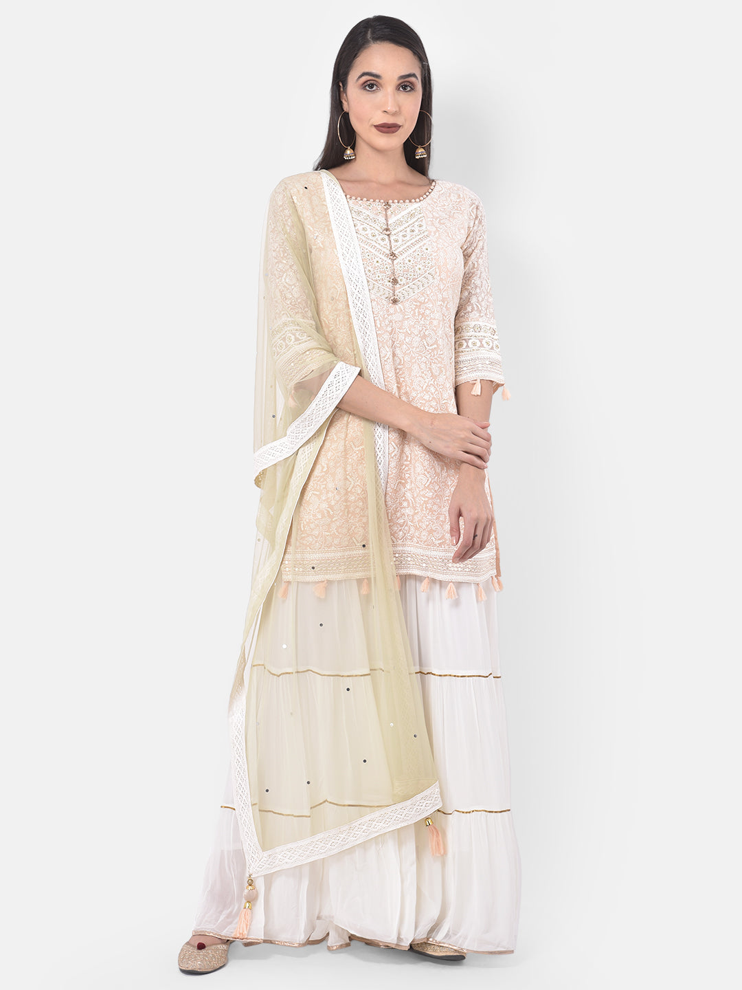 Neerus Pink embroidered sharara set kurta dupatta - detail view 5
