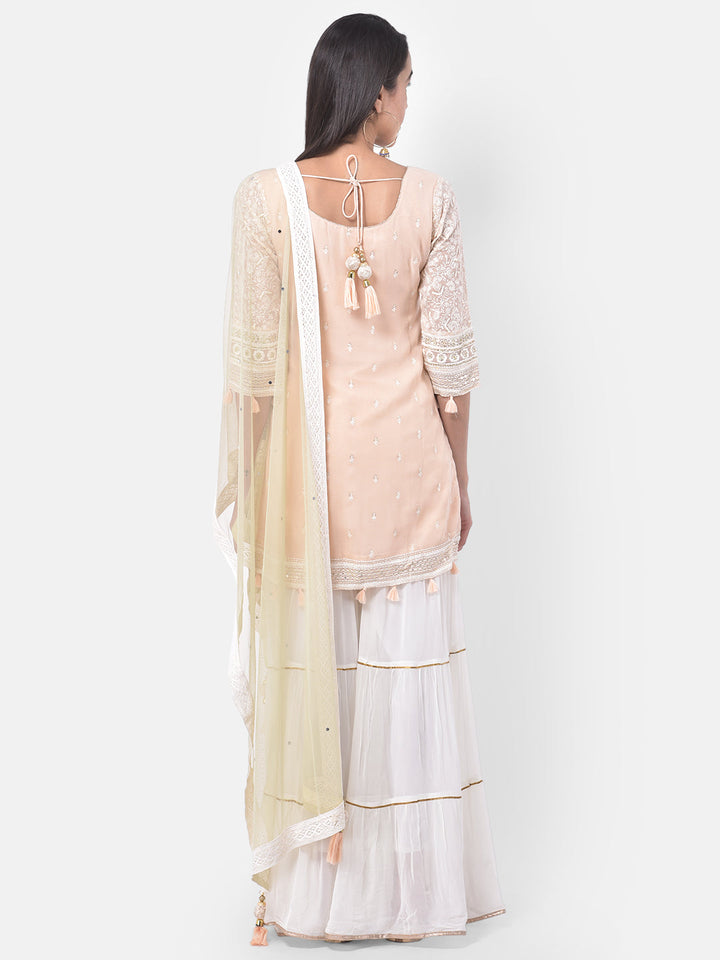 Neerus Pink embroidered sharara set kurta dupatta - detail view 3