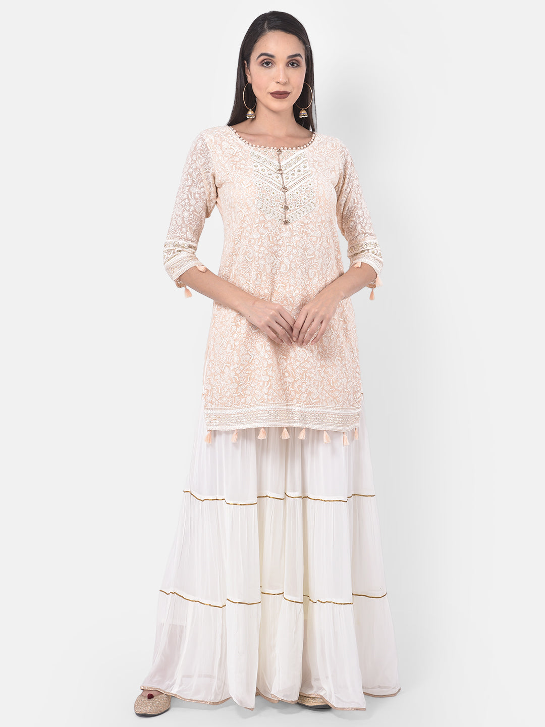 Neerus Pink embroidered sharara set kurta dupatta - detail view 4