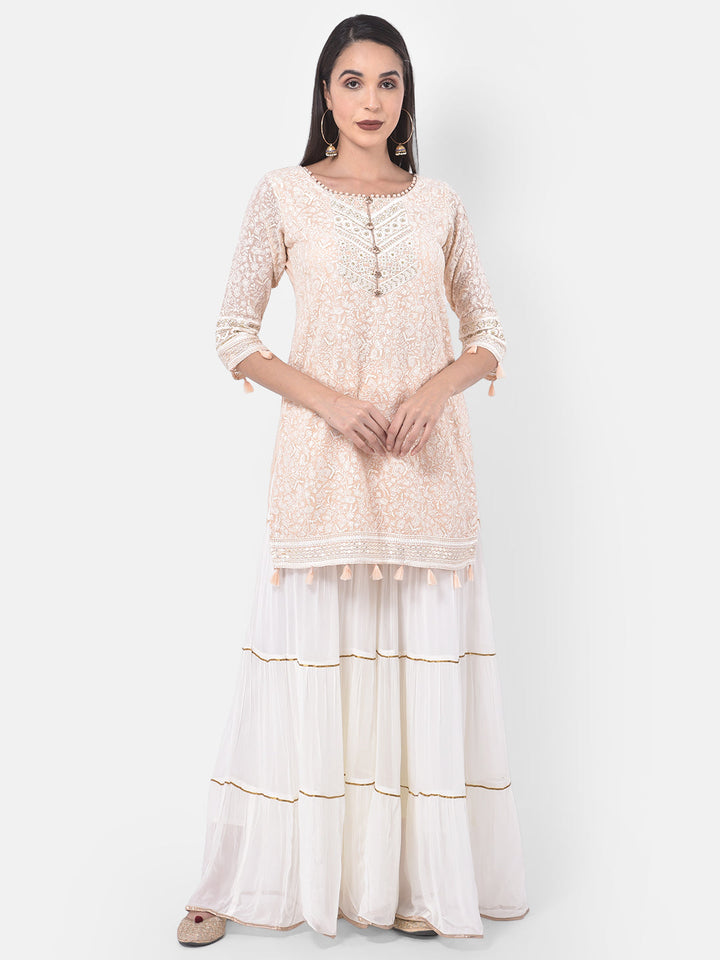 Neerus Pink embroidered sharara set kurta dupatta - detail view 4