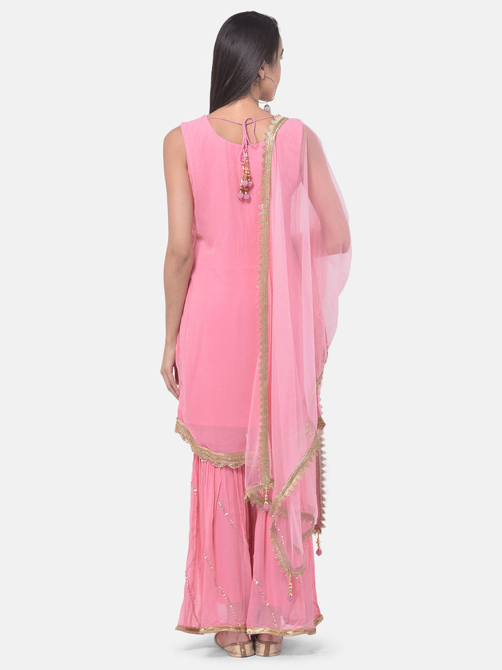 Neerus Pink Georgette Embroidered Sharara Set - detail view 1