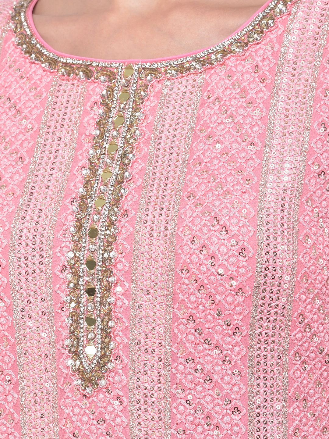 Neerus Pink Georgette Embroidered Sharara Set - detail view 2