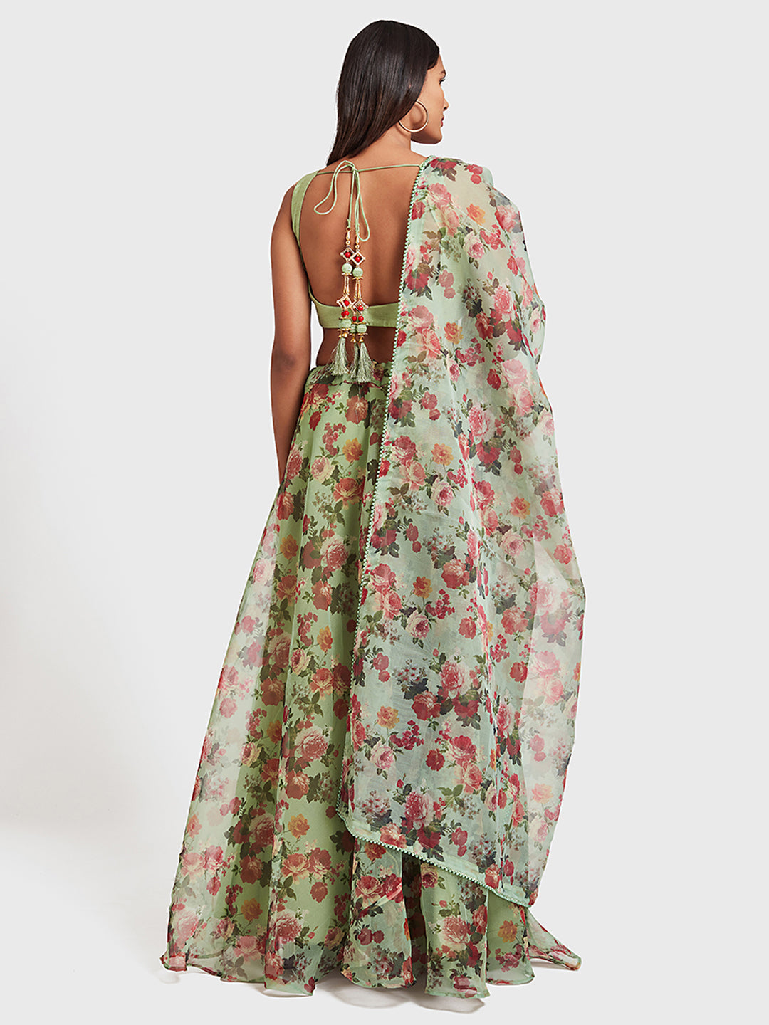 Neerus Green Organza Embellished Lehenga Ghagra Set - side view