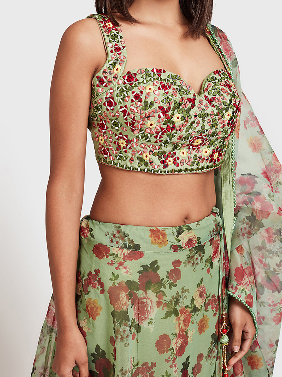 Neerus Green Organza Embellished Lehenga Ghagra Set - detail view 1