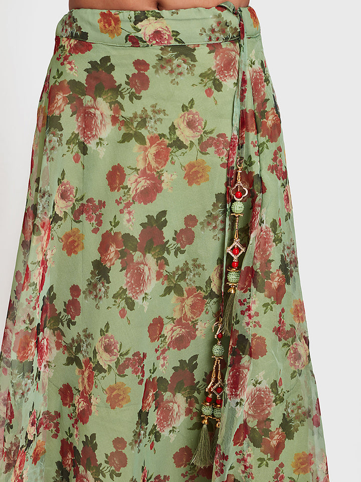 Neerus Green Organza Embellished Lehenga Ghagra Set - detail view 2