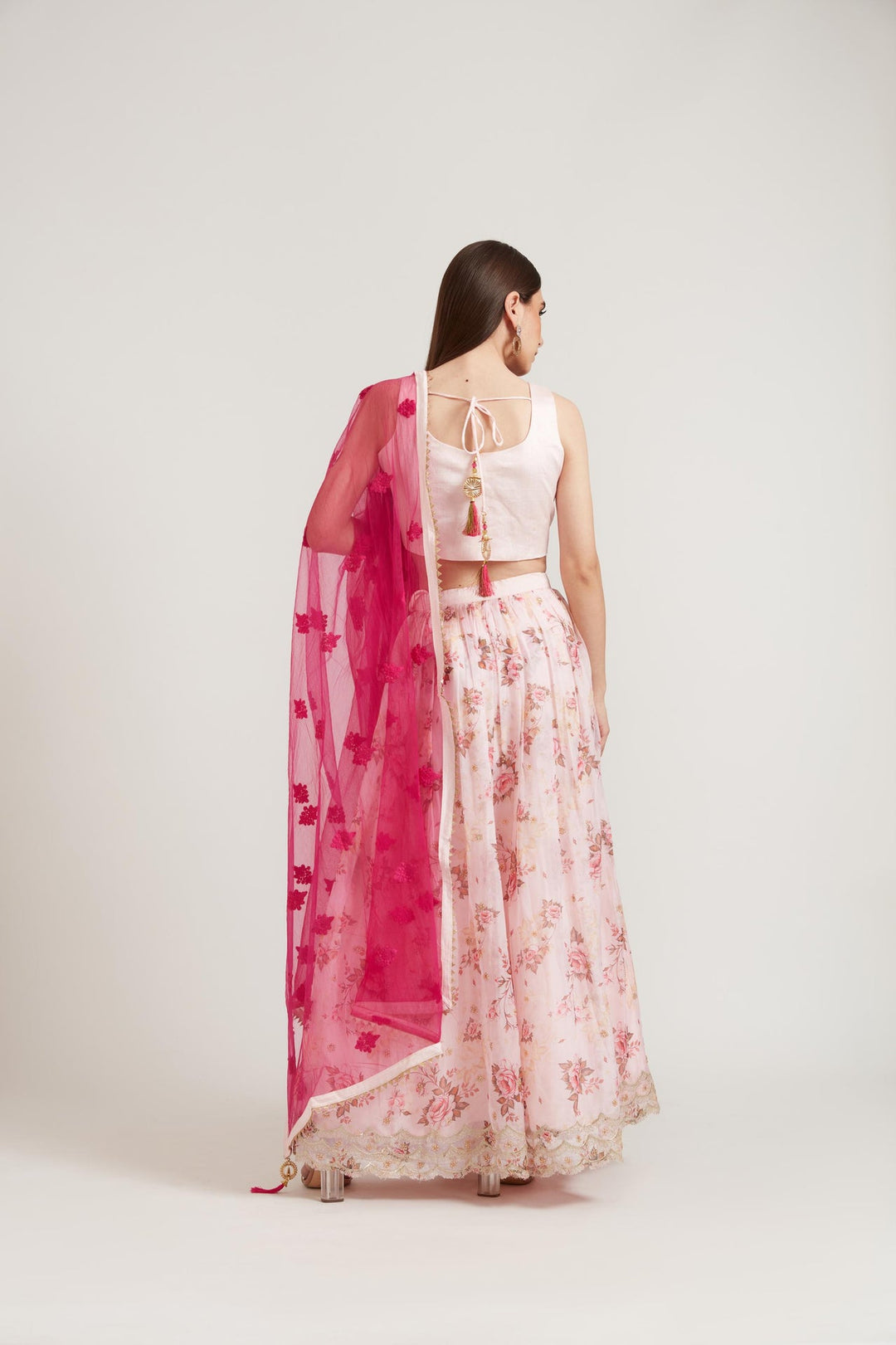 Neerus Pink organza embellished lehenga set - detail view 3