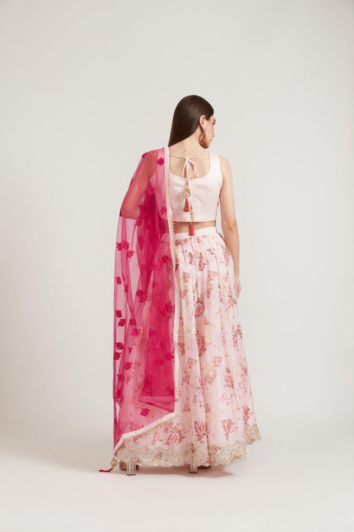 Neerus Pink organza embellished lehenga set - detail view 3