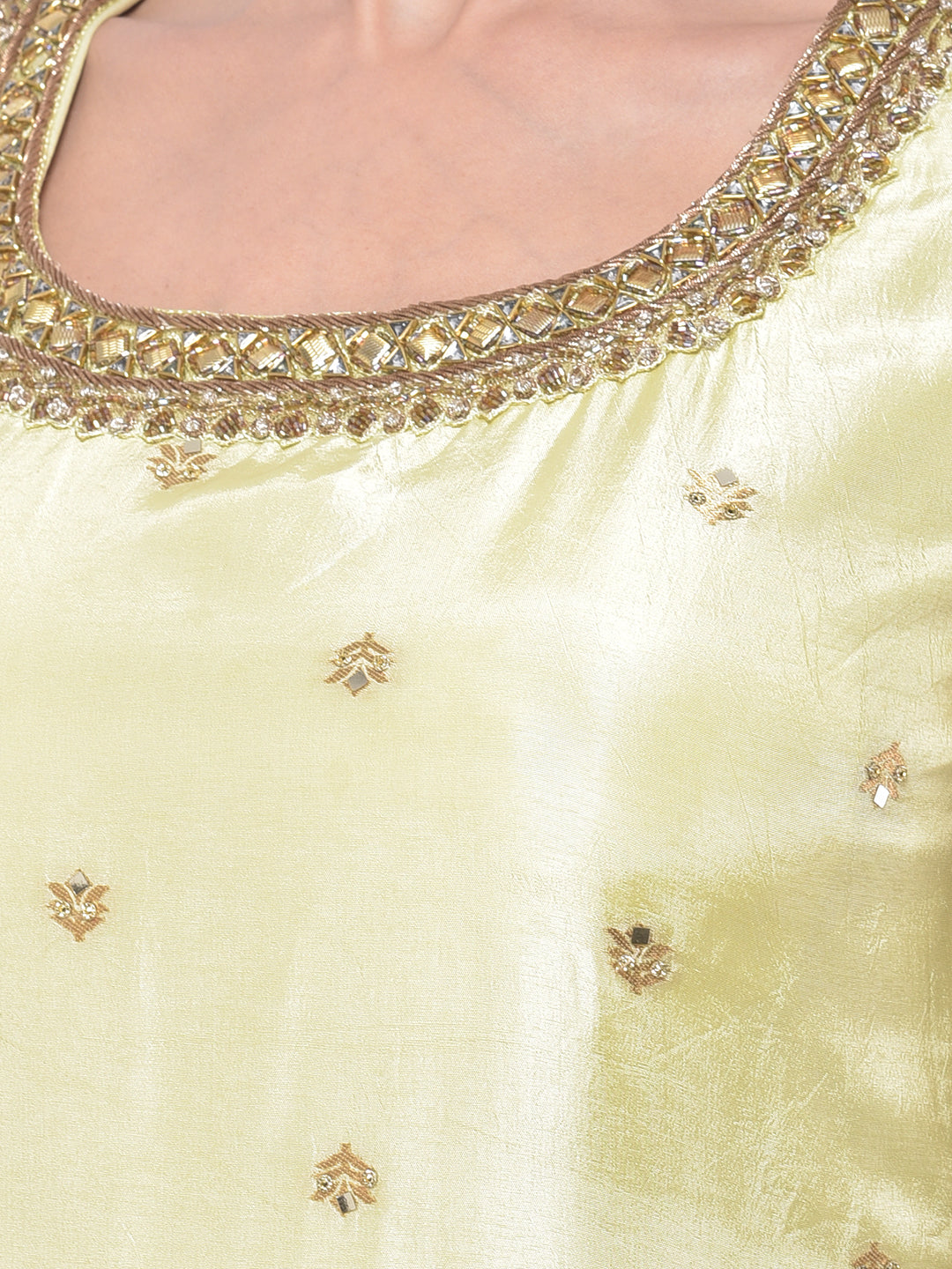 Neerus Green Embellished Zari Kurta Sharara Set - detail view 1