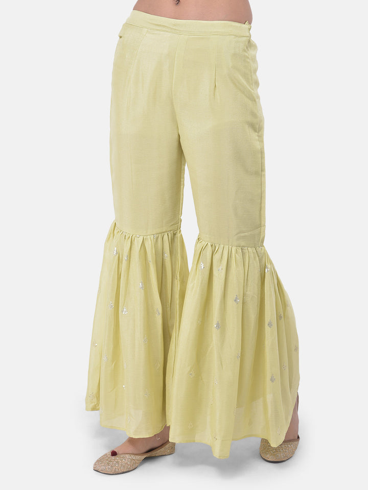 Neerus Green Embellished Zari Kurta Sharara Set - detail view 2