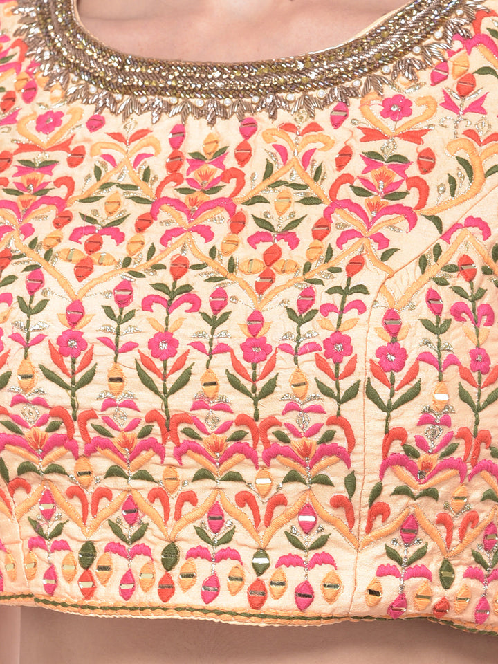 Neerus Orange embroidered flared lehenga set - detail view 1