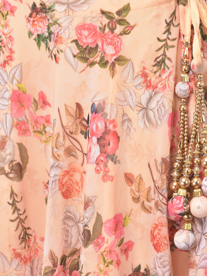 Neerus Orange embroidered flared lehenga set - detail view 3