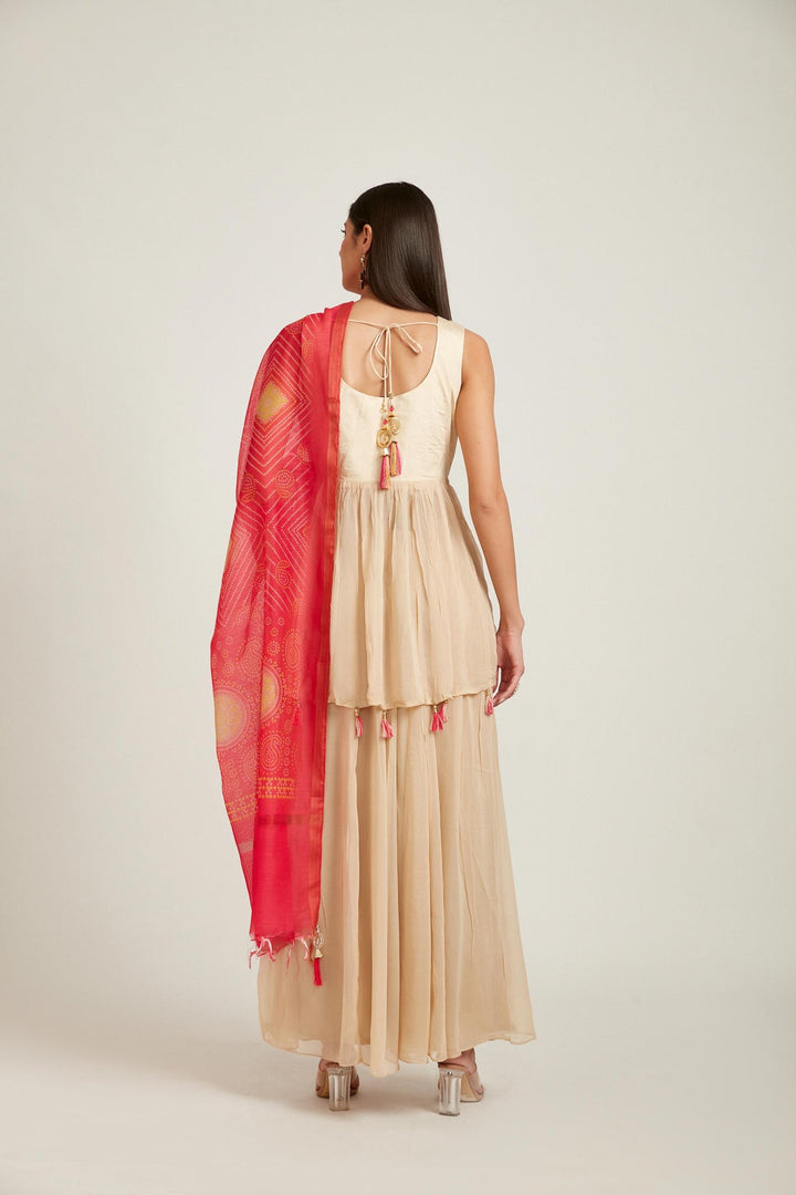 Neerus Beige georgette thread embroidered anarkali suit set - side view