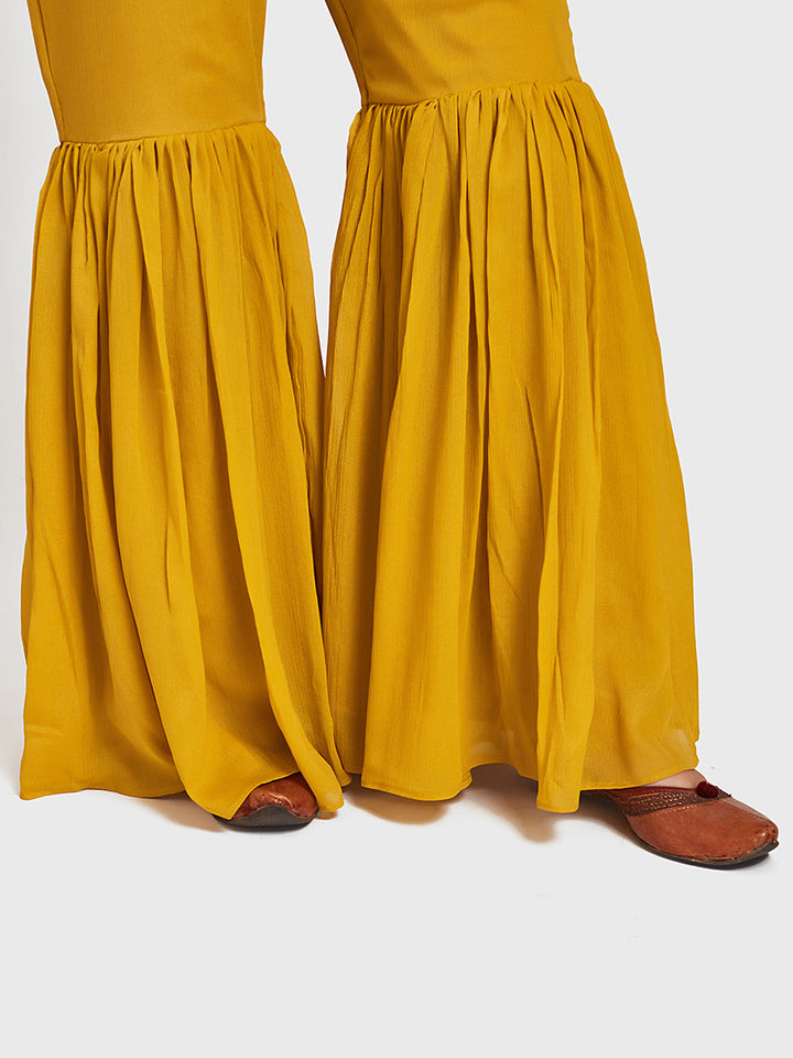 Neerus Yellow embellished anarkali sharara set - detail view 1