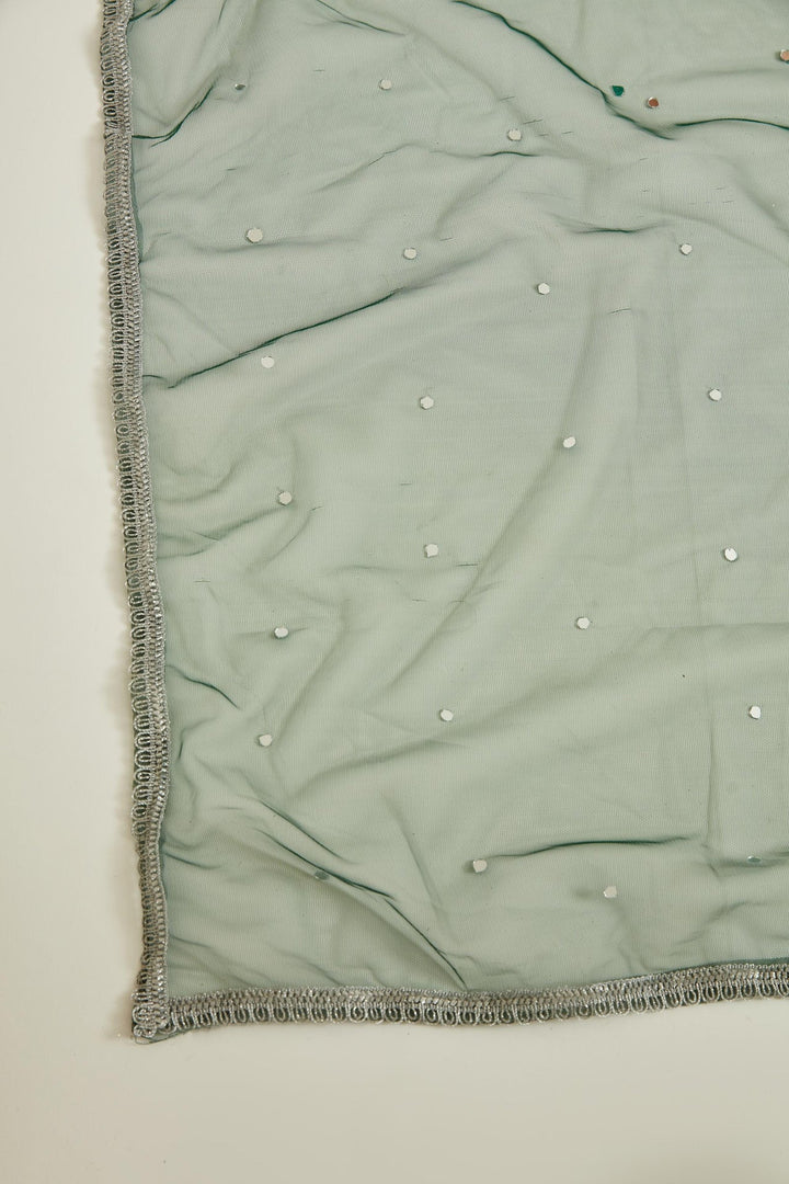 Neerus Green georgette mirror work gown with jacket - detail view 8