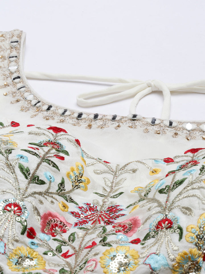 Neerus Red georgette flared lehenga set - detail view 2