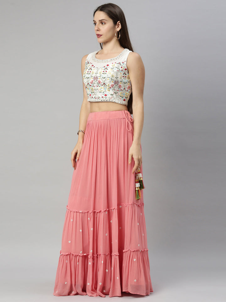 Neerus Red georgette flared lehenga set - back view
