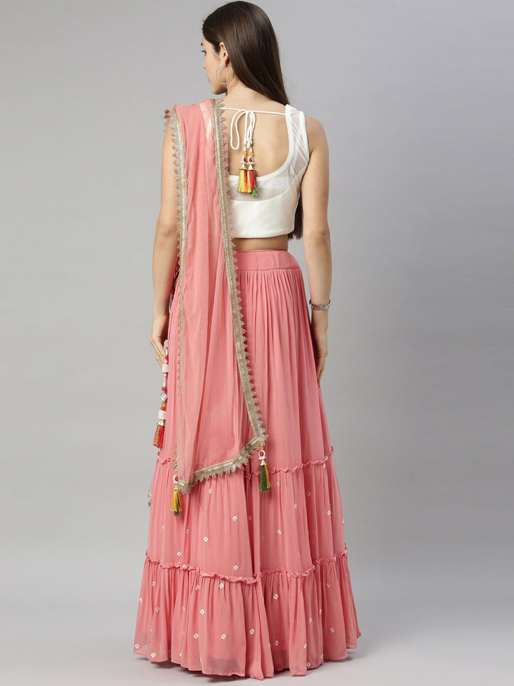 Neerus Red georgette flared lehenga set - detail view 1